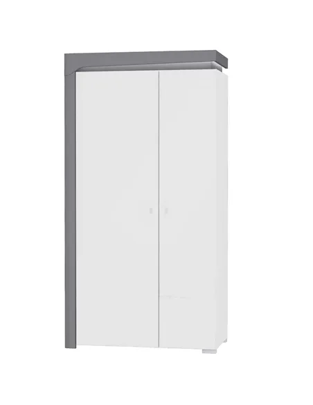 Athens Grey And White Gloss 2 Door Wardrobe With LED Lights, 3167