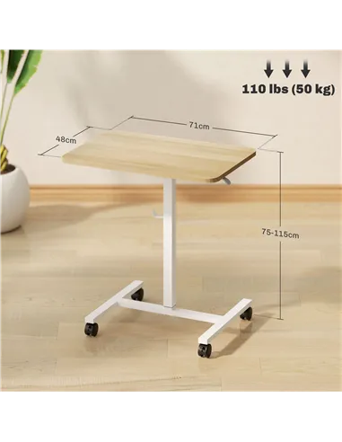 HOMCOM 75-115cm Manual Adjustable Sit-To-Stand Desk - White/Wood-Effect