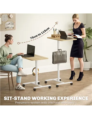 HOMCOM 75-115cm Manual Adjustable Sit-To-Stand Desk - White/Wood-Effect