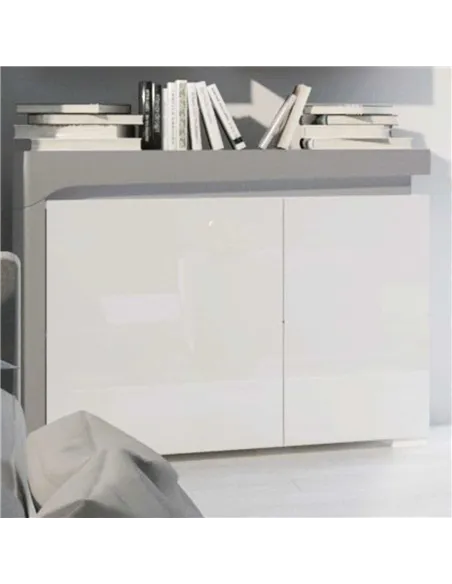 Athens Grey And White Gloss 2 Door Small Sideboard With Lights, 3169