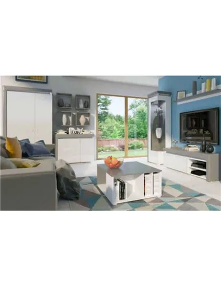 Athens Grey And White Gloss 2 Door Small Sideboard With Lights, 3169