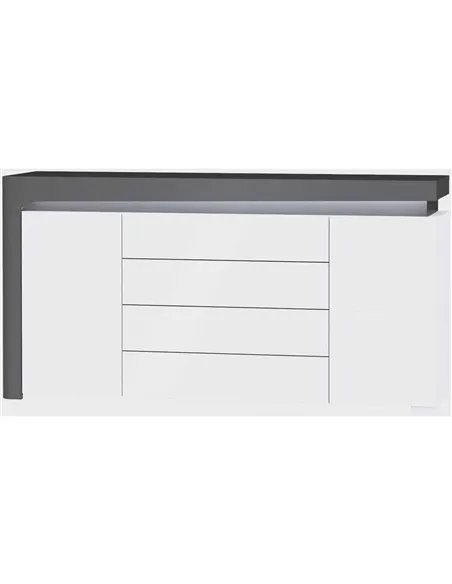 Athens Grey And White Gloss 2 Door & 4 Drawer Sideboard With Lights, 3170
