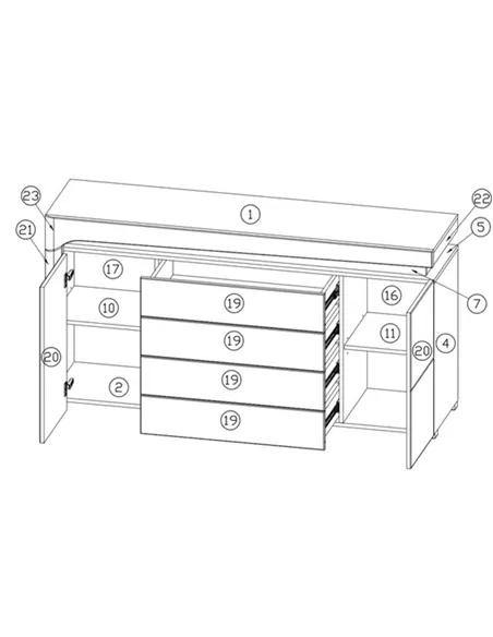 Athens Grey And White Gloss 2 Door & 4 Drawer Sideboard With Lights, 3170