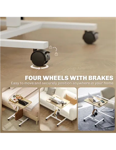 HOMCOM 75-115cm Manual Adjustable Sit-To-Stand Desk - White/Wood-Effect