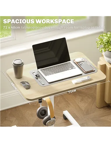HOMCOM 75-115cm Manual Adjustable Sit-To-Stand Desk - White/Wood-Effect