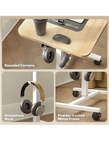 HOMCOM 75-115cm Manual Adjustable Sit-To-Stand Desk - White/Wood-Effect