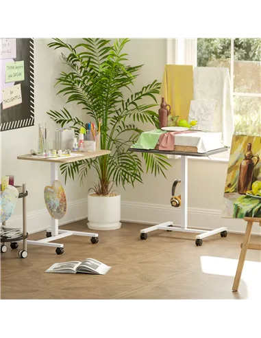 HOMCOM 75-115cm Manual Adjustable Sit-To-Stand Desk - White/Wood-Effect