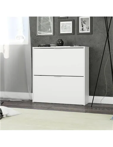 Brilo Matt White 2 Drawer Shoe Cabinet, 2893