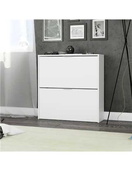 Brilo Matt White 2 Drawer Shoe Cabinet, 2893
