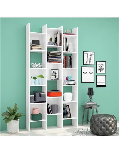 Cadiz White Gloss Triple Bookcase - 2601