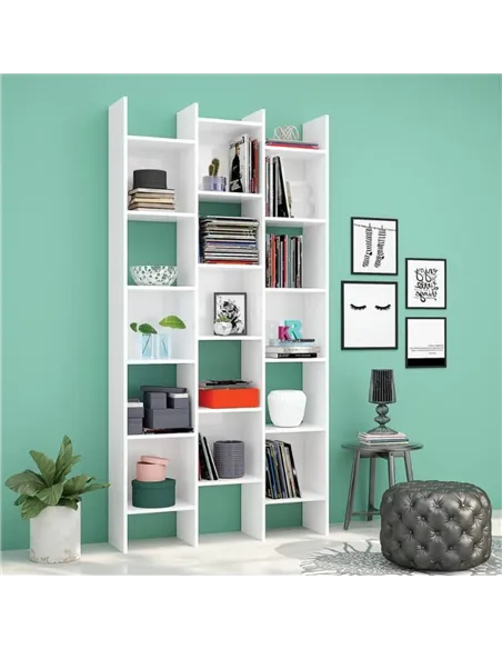 Cadiz White Gloss Triple Bookcase - 2601