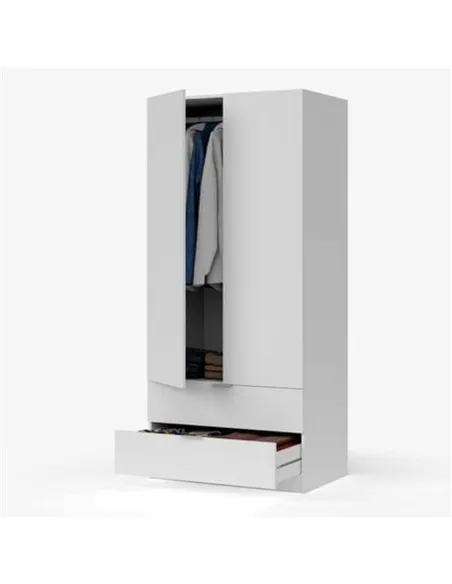Cairo Artic White Compact 2 Door 2 Drawer Space-Saving Wardrobe, 3201