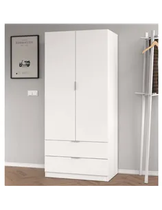 Cairo Artic White Compact 2 Door 2 Drawer Space-Saving Wardrobe, 3201 2