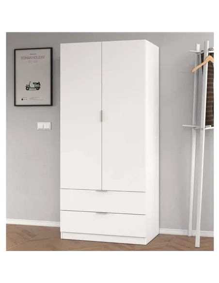 Cairo Artic White Compact 2 Door 2 Drawer Space-Saving Wardrobe, 3201
