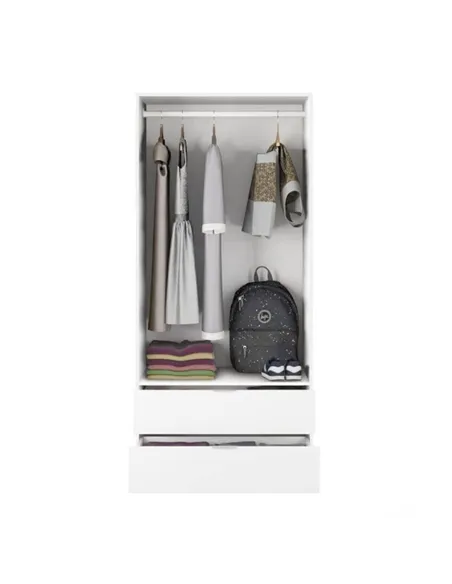 Cairo Artic White Compact 2 Door 2 Drawer Space-Saving Wardrobe, 3201