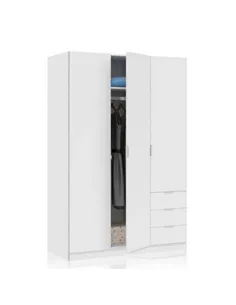 Cairo Artic White Compact 3 Door 3 Drawer Space-Saving Wardrobe, 3202