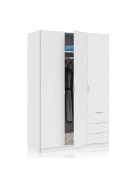 Cairo Artic White Compact 3 Door 3 Drawer Space-Saving Wardrobe, 3202