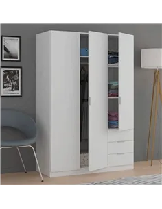 Cairo Artic White Compact 3 Door 3 Drawer Space-Saving Wardrobe, 3202 2