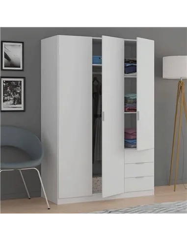 Cairo Artic White Compact 3 Door 3 Drawer Space-Saving Wardrobe, 3202