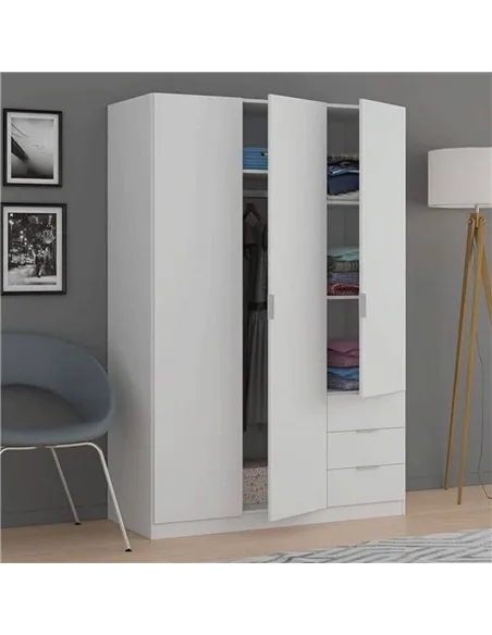 Cairo Artic White Compact 3 Door 3 Drawer Space-Saving Wardrobe, 3202