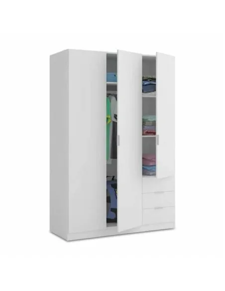 Cairo Artic White Compact 3 Door 3 Drawer Space-Saving Wardrobe, 3202