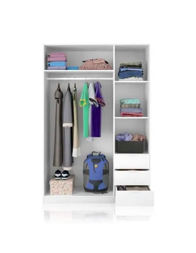 Cairo Artic White Compact 3 Door 3 Drawer Space-Saving Wardrobe, 3202