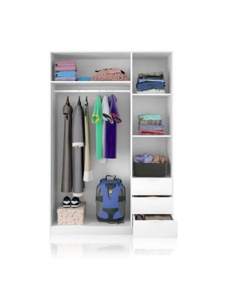 Cairo Artic White Compact 3 Door 3 Drawer Space-Saving Wardrobe, 3202