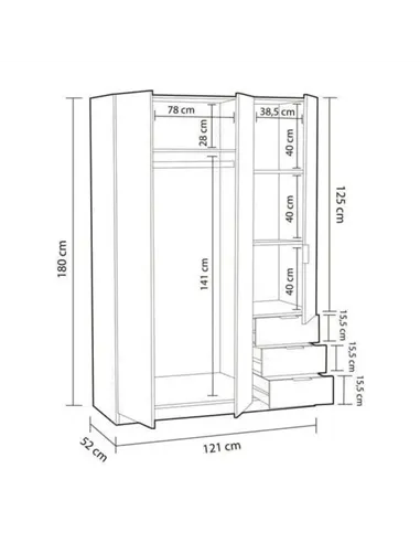Cairo Artic White Compact 3 Door 3 Drawer Space-Saving Wardrobe, 3202