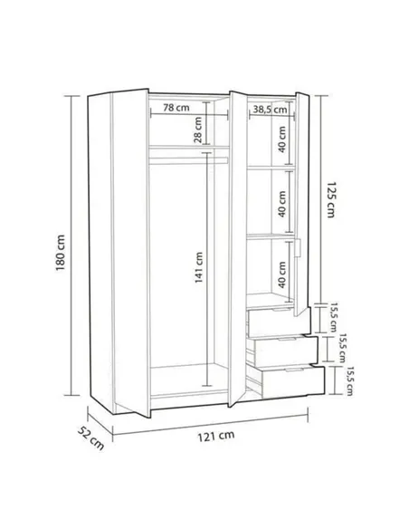 Cairo Artic White Compact 3 Door 3 Drawer Space-Saving Wardrobe, 3202