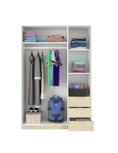 Cairo Oak Effect Compact 3 Door 3 Drawer Space-Saving Wardrobe, 3203