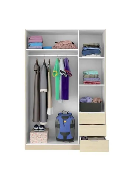 Cairo Oak Effect Compact 3 Door 3 Drawer Space-Saving Wardrobe, 3203