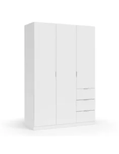 Cairo Artic White Compact 3 Door 3 Drawer Space-Saving 135cm Wardrobe, 3204