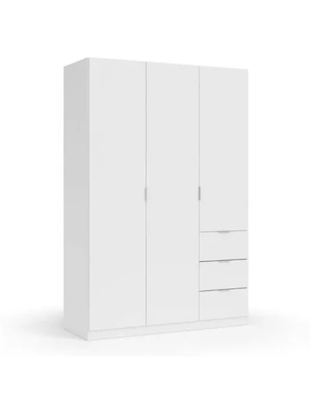 Cairo Artic White Compact 3 Door 3 Drawer Space-Saving 135cm Wardrobe, 3204