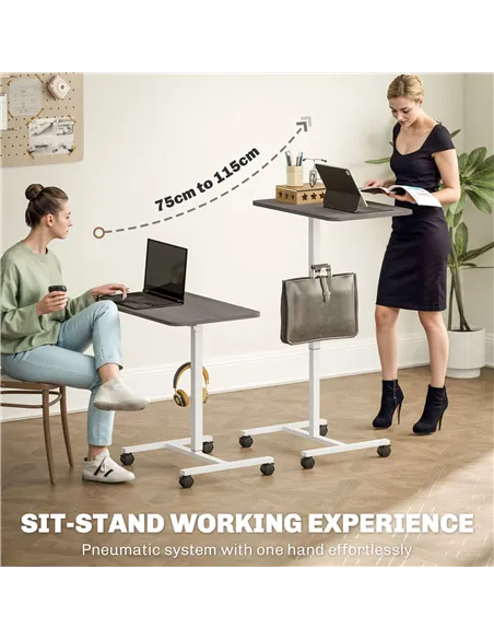 HOMCOM 75-115cm Manual Adjustable Sit-To-Stand Desk - White/Grey