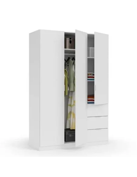 Cairo Artic White Compact 3 Door 3 Drawer Space-Saving 135cm Wardrobe, 3204