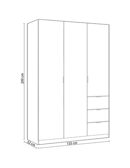 Cairo Artic White Compact 3 Door 3 Drawer Space-Saving 135cm Wardrobe, 3204