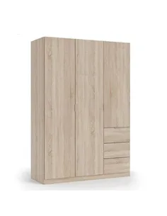 Cairo Oak Effect Compact 3 Door 3 Drawer Space-Saving 135cm Wardrobe, 3205