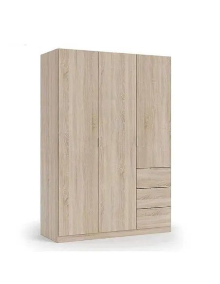 Cairo Oak Effect Compact 3 Door 3 Drawer Space-Saving 135cm Wardrobe, 3205