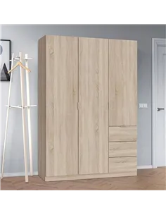 Cairo Oak Effect Compact 3 Door 3 Drawer Space-Saving 135cm Wardrobe, 3205 2