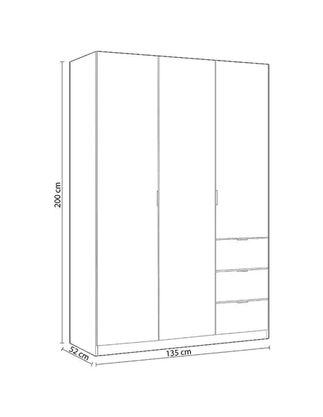 Cairo Oak Effect Compact 3 Door 3 Drawer Space-Saving 135cm Wardrobe, 3205