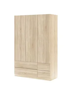 Cairo Oak Effect Compact 3 Door 4 Drawer Space-Saving 135cm Wardrobe, 3206
