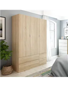Cairo Oak Effect Compact 3 Door 4 Drawer Space-Saving 135cm Wardrobe, 3206 2