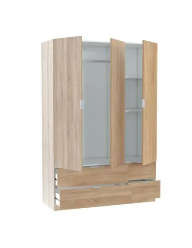 Cairo Oak Effect Compact 3 Door 4 Drawer Space-Saving 135cm Wardrobe, 3206
