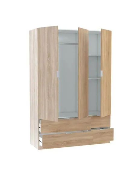 Cairo Oak Effect Compact 3 Door 4 Drawer Space-Saving 135cm Wardrobe, 3206