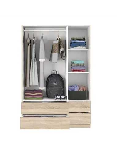 Cairo Oak Effect Compact 3 Door 4 Drawer Space-Saving 135cm Wardrobe, 3206