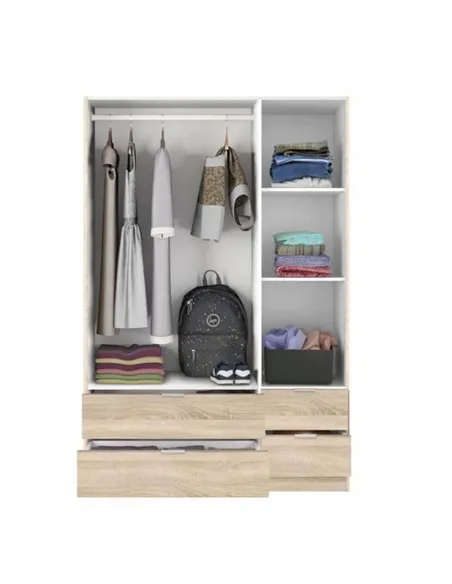 Cairo Oak Effect Compact 3 Door 4 Drawer Space-Saving 135cm Wardrobe, 3206
