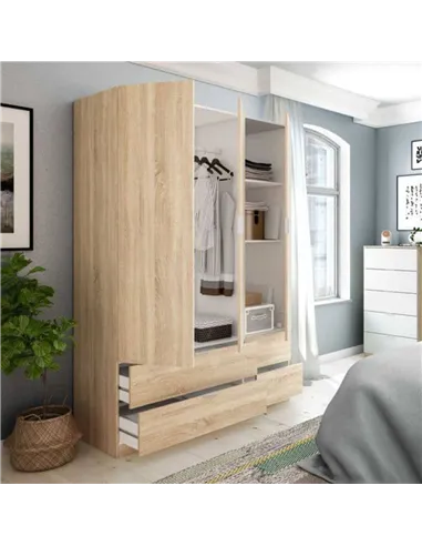 Cairo Oak Effect Compact 3 Door 4 Drawer Space-Saving 135cm Wardrobe, 3206