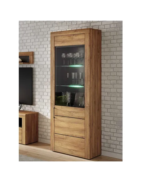 Camar Tall Oak Effect 1 Door Display Cabinet K10, 2710