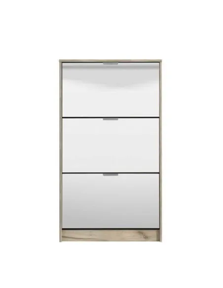 Carrera Mirrored and Oak Effect 3 Drawer Shoe Cabinet, 3136