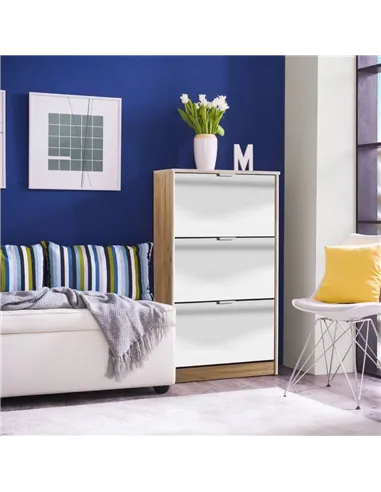 Carrera Mirrored and Oak Effect 3 Drawer Shoe Cabinet, 3136